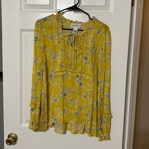 Yellow and blue LS blouse
